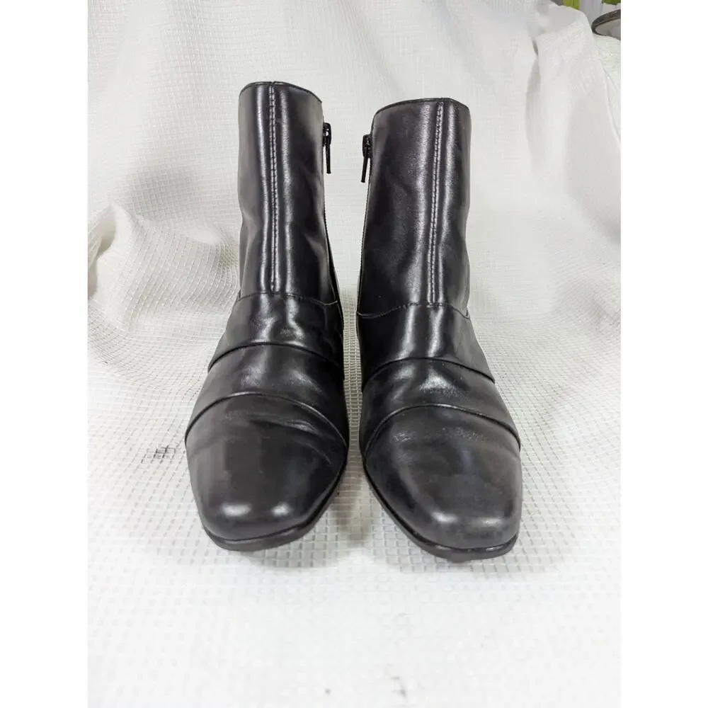 NWOT! EASY SPIRIT! BLACK GENUINE LEATHER LAYERED DETAIL ANKLE BOOTS! SZ 6.5M